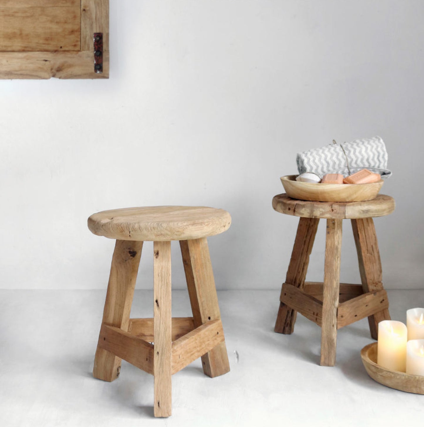 Indra | Rustic Teak Wood Stool