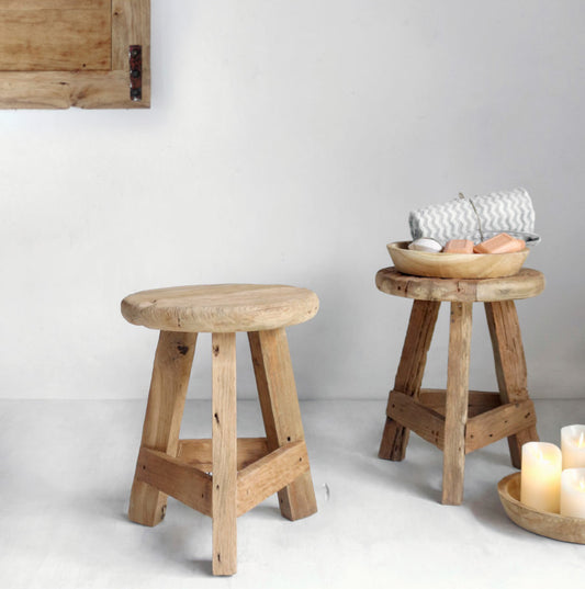 Indra | Rustic Teak Wood Stool